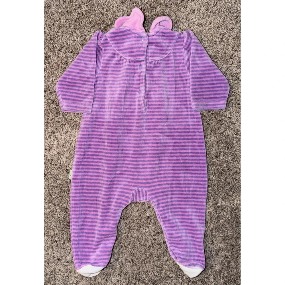 Le Top Baby Girl 3M Pink Purple Stripe Velour Footed Romper Ballerina Cats Vtg‎